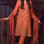 3 piece Luxe semi formally luxury Pakistani Pret Wear Ready to Wear Unstitched Coral Color dress by Zeen Cambridge Eid Collection 2017 is available online buy sale - Pakistan Pret Wear