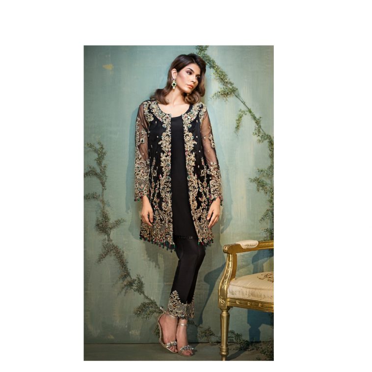 Beautiful Black & Gold Formal Wear Silk & Net Pakistani Dress By Native Winter Collection 2017 Available For Free Shopping Online