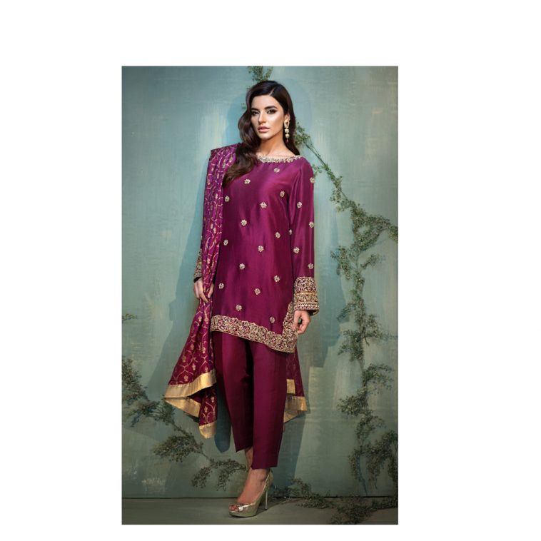 PLUSH Pakistani Designer Luxury Dress In Wine Red Color To Buy Online By Native.Pk Formal And Bridal Wear Collection 2017.