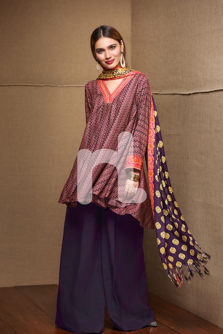 Purple Color 3 Piece Unstitched Linen Pakistani Pret Wear Available For Shopping Online On Discount Rate At Sale By Nishat Linen Winter Collection 2017.
