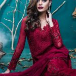 Red color light work 3 piece ready to wear dress by Zainab Chottani’s formal wear collection 2019