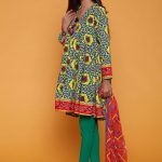 2 piece khaddar printed dress in yellow available by Rang Ja pret wear collection 2018