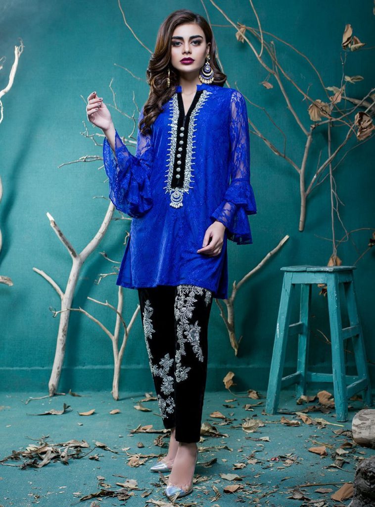Beautiful blue color 3 piece prêt wear from Zainab Chottani party wear collection 2017
