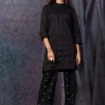 Embroidered black satin pret wear dress by kayseria new arrivals 2018