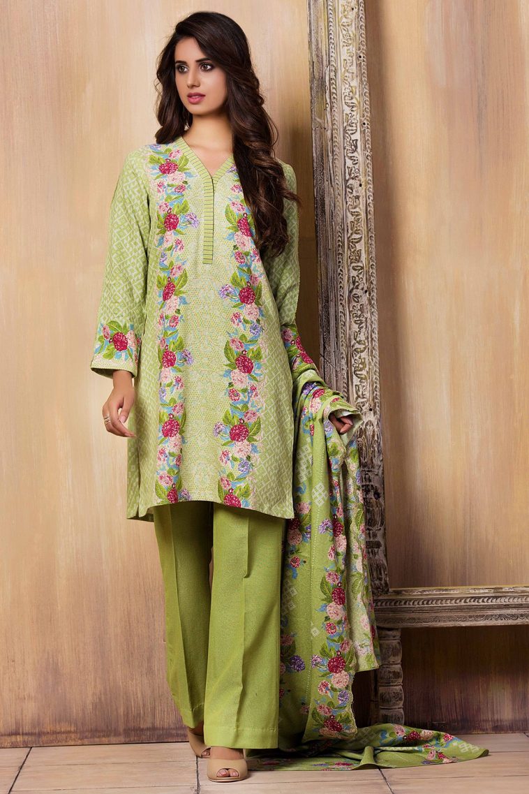 Green 3 Piece Unstitched Pakistani Pret Wear By Kayseria Collection 2018