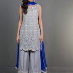 Heavy work silver color pret wear dress by Zainab Chottani’s Fancy wear collection 2018