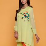 Parrot green embroidered pret wear shirt by Rang Ja pret collection 2018