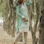 Mint color ready to wear chiffon dress by Zainab Chottani casual wear collection 2017 online