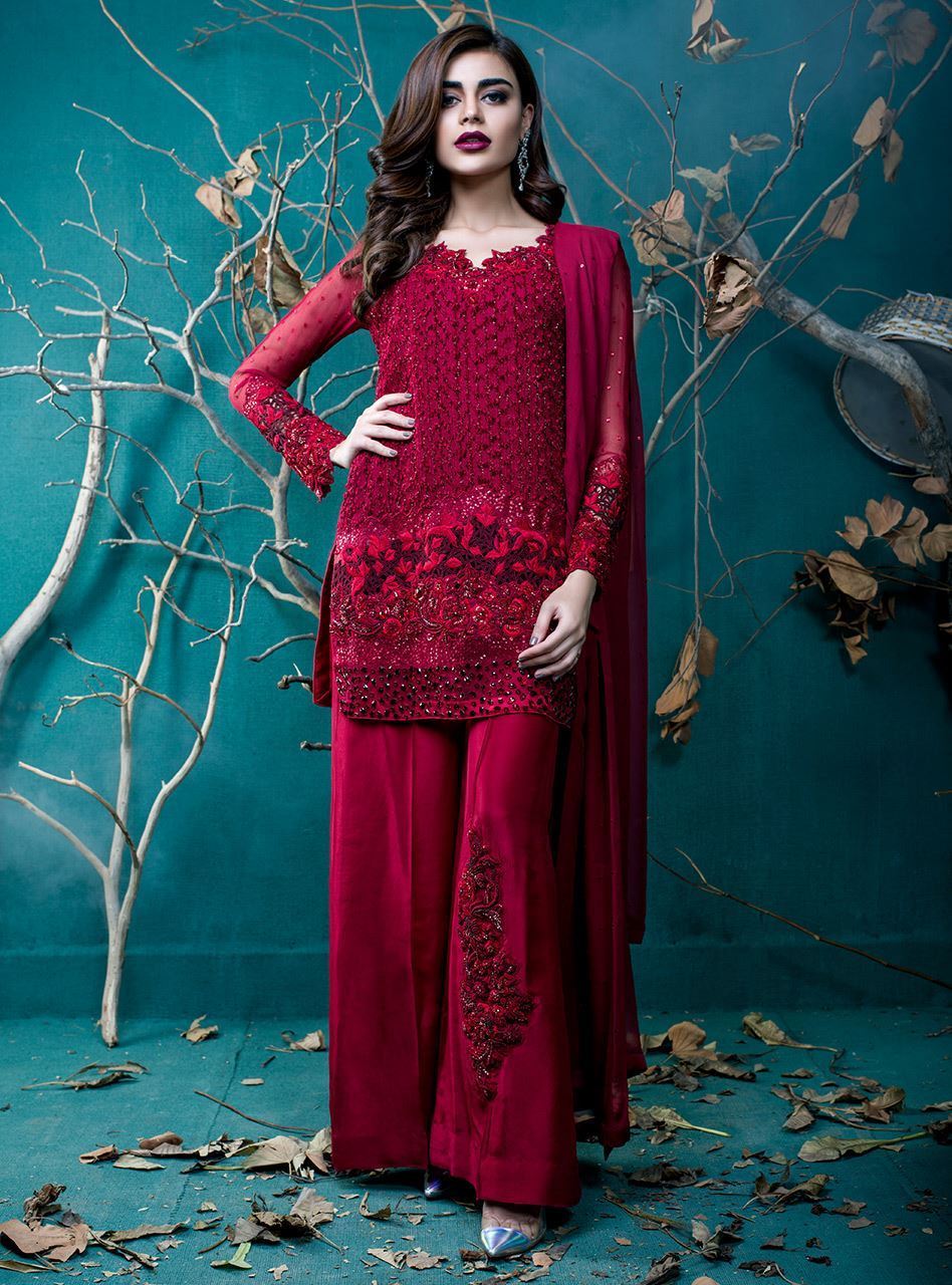 Red party wear dresses on sale pakistani