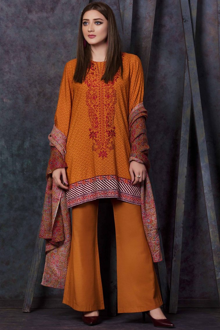 Orange Cotton modale Unstitched 3 Piece Pakistani dress by Kayseria casual wear Collection 2018