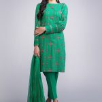 Beautiful embroidered green 3 piece stitched dress by Bareeze casual collection 2019