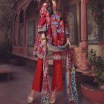 Elegant embroidered red 3 piece unstitched dress by Eden Robe khaddar collection 2018