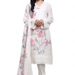 Floral white 3 piece stitched suit by Bareeze formal collection 2019