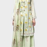 Pastel green vintage glore ready to wear dress by Generation part wear collection 2018