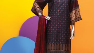 Pretty 3 piece maroon ready to wear dress by Junaid Jamshed casual collection 2018