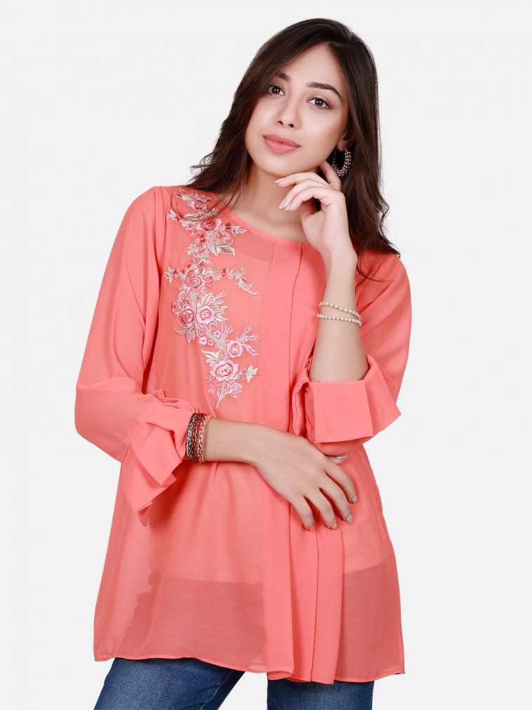 Pretty peach pleated top by Eden Robe western wear collection 2019