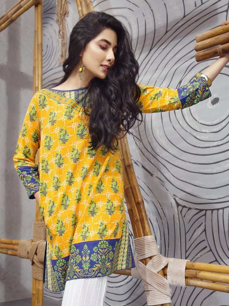Pretty yellow ready to wear shirt by Eden Robe ready to wear kurti collection 2018