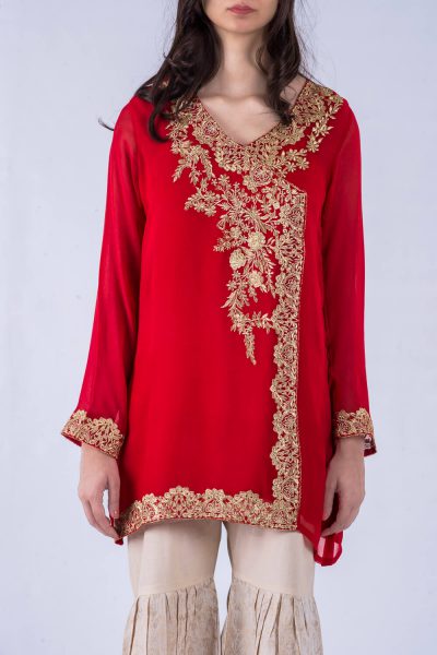 Royal red tilla embroidered pret wear kurti by Breakout EAST evening wear 2018