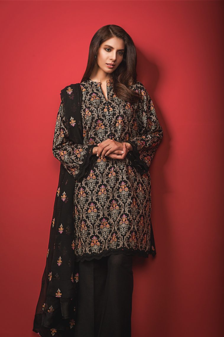 Stitched black read to wear pret by Bareeze embroidered 2019