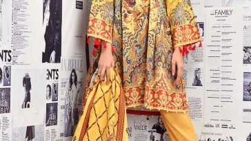 Yellow 3 piece unstitched pret wear dress by Warda Winter Collection 2018