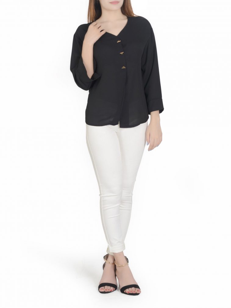 Black buttoned stitched top by lime light chiffon winter collection