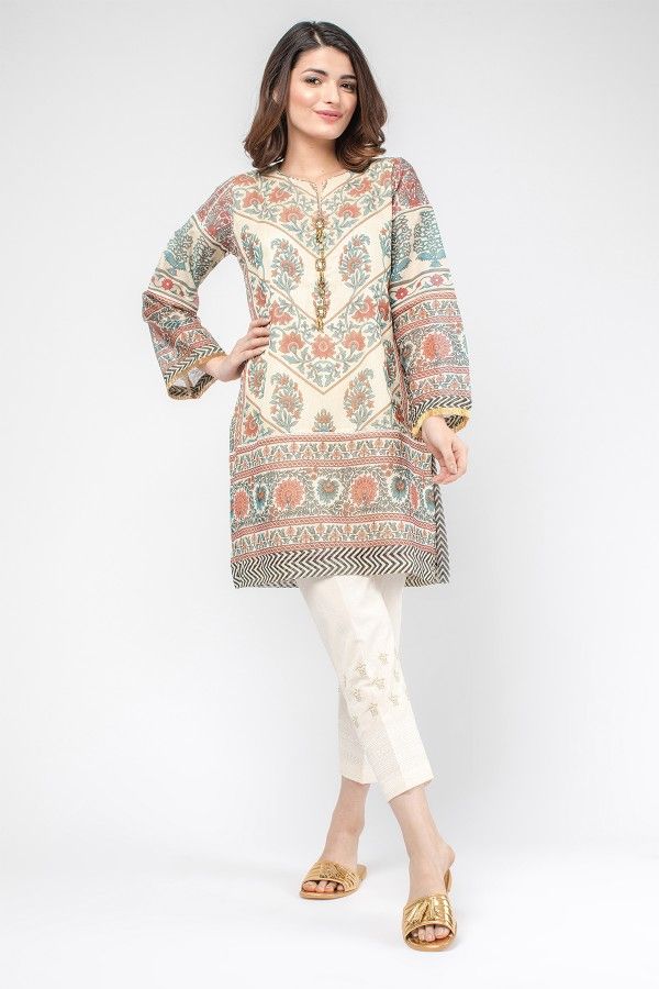 Elegant ready to wear off-white kurti by khaadi khaas casual collection 2018