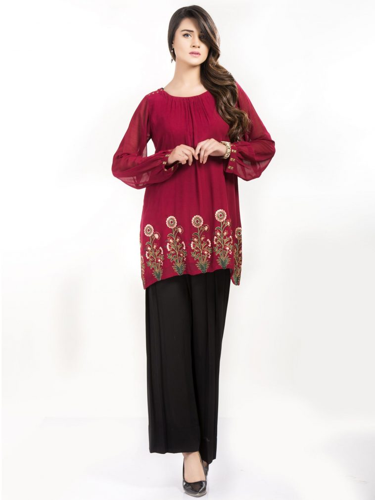 Ready to wear embroidered red top by lime light casual collection 2018