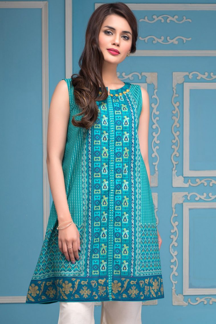 Sea green unstitched digital printed shirt by Zeen Cambridge spring collection 2019