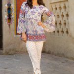 Beautiful Blue Pakistani unstitched shirt by Pareesa printed casuals 2018