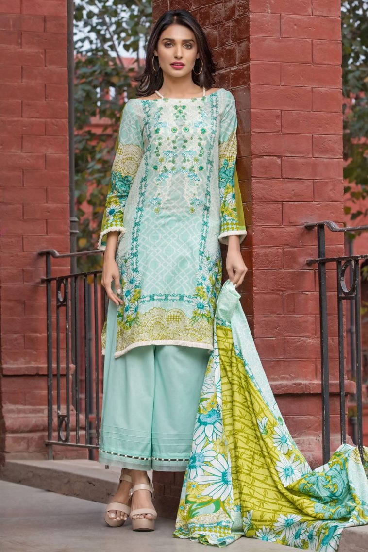 Beautiful Light Green 3 piece unstitched dress by Fridous Embroidered online 2018