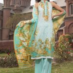 Beautiful light blue printed unstitched Pakistani pret wear by Firdous spring dresses 2018