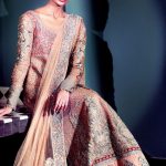 Beautiful peach long Pakisatni bridal dress by Pakistani wedding clothes