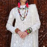 Beautiful pearl white embroidered unstitched Pakistani pret wear by Motifz casual collection 2018