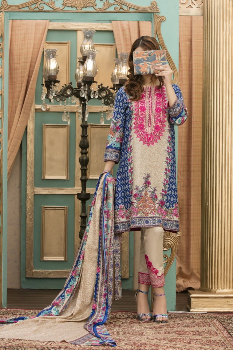 Beautiful sand embroidered Pakistani unstitched dress by Ayesha Alishba embroidered dresses 2018