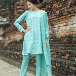 Beautiful turquoise Pakistani unstitched dress by Taana Baana pret wear 2019