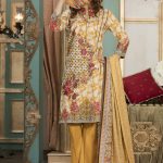 Beautiful yellow 3 piece unstitched dress by Ayesha Alishba Embroidered online 2018