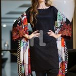 Bold and magnificent black colored three piece unstitched lawn dress by Nishat Linen embroidered collection 2019