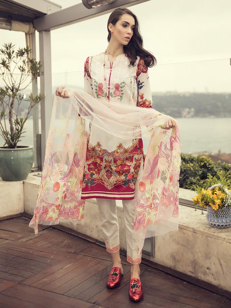 Buy this beautiful lawn printed unstitched shirt by Rajbari spring collection 2018 at a reasonable price of 4990