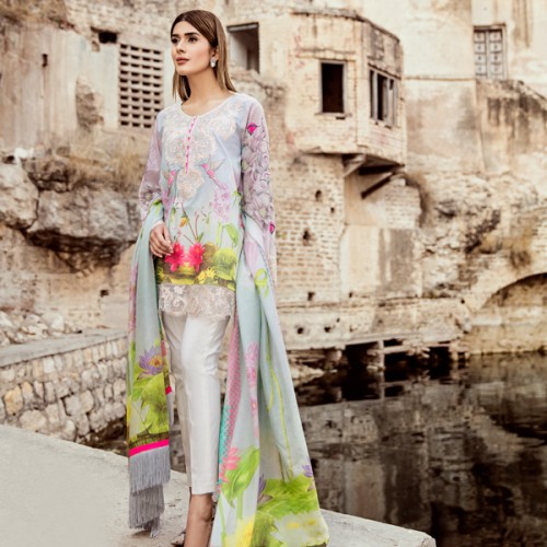 Buy this elegant embroidered lawn dress at a best price by Panachi embroidered collection 2019