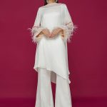 Dove stitched ivory color pret wear dress by Deepak Perwani pret wear collection 2018