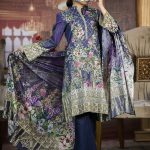 Elegant Dark blue color 3 piece unstitched pret dress by Sanam Qureshi casual collection 2018
