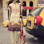 Elegant cream 3 piece unstitched pret dress by Rajbari summer spring collection 2018