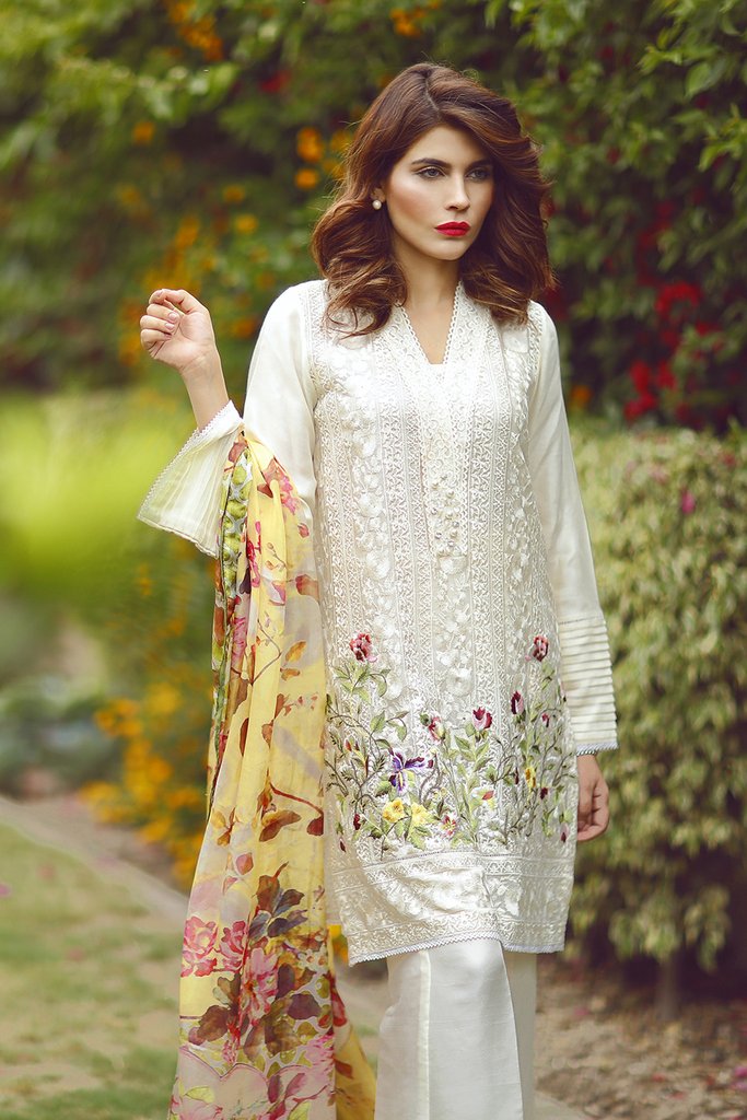 Embroidered white stitched pret wear by Suffuse by Sana Yasir party wears 2018