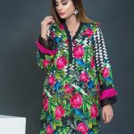 Floral printed white and black blue stitched pret kurti by Nimsay lawn collection 2019