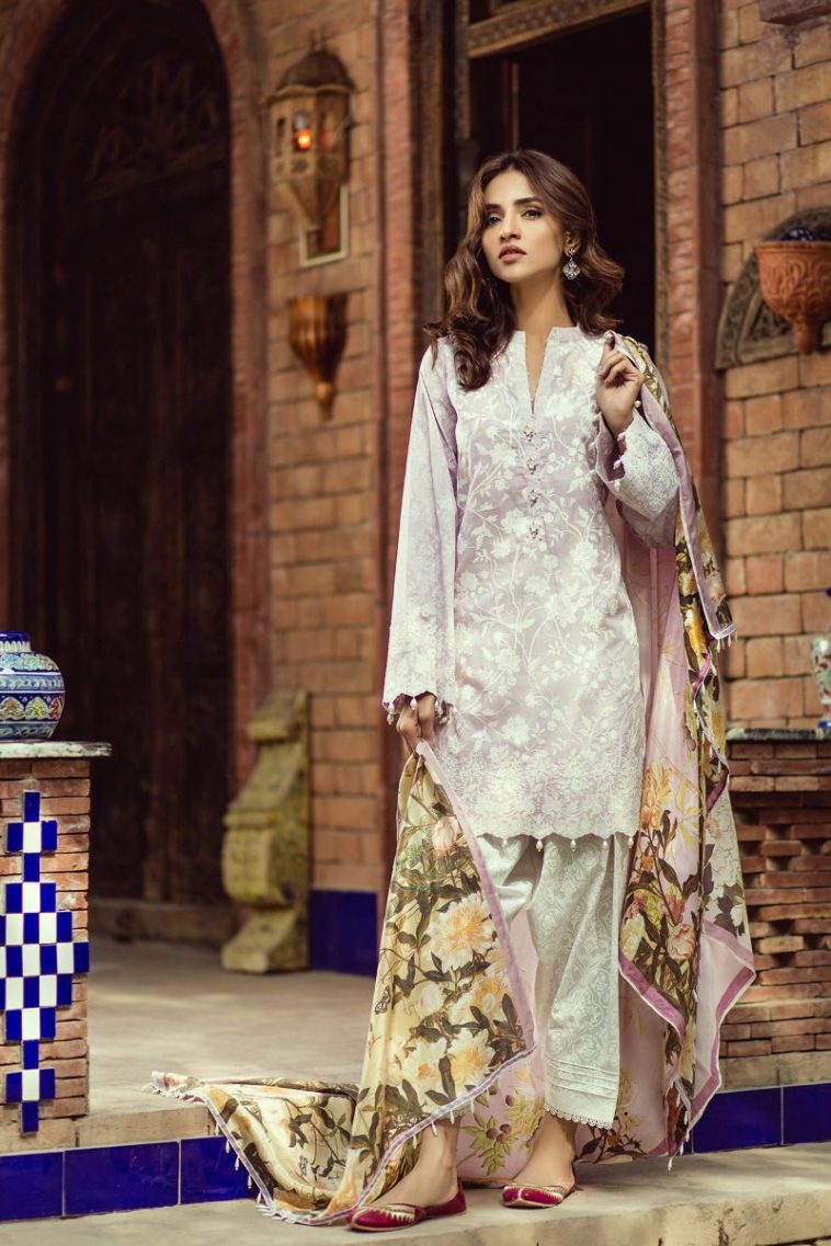 Graceful Embroidered white 3 piece unstitched pret by Kapray online casual prets 2018