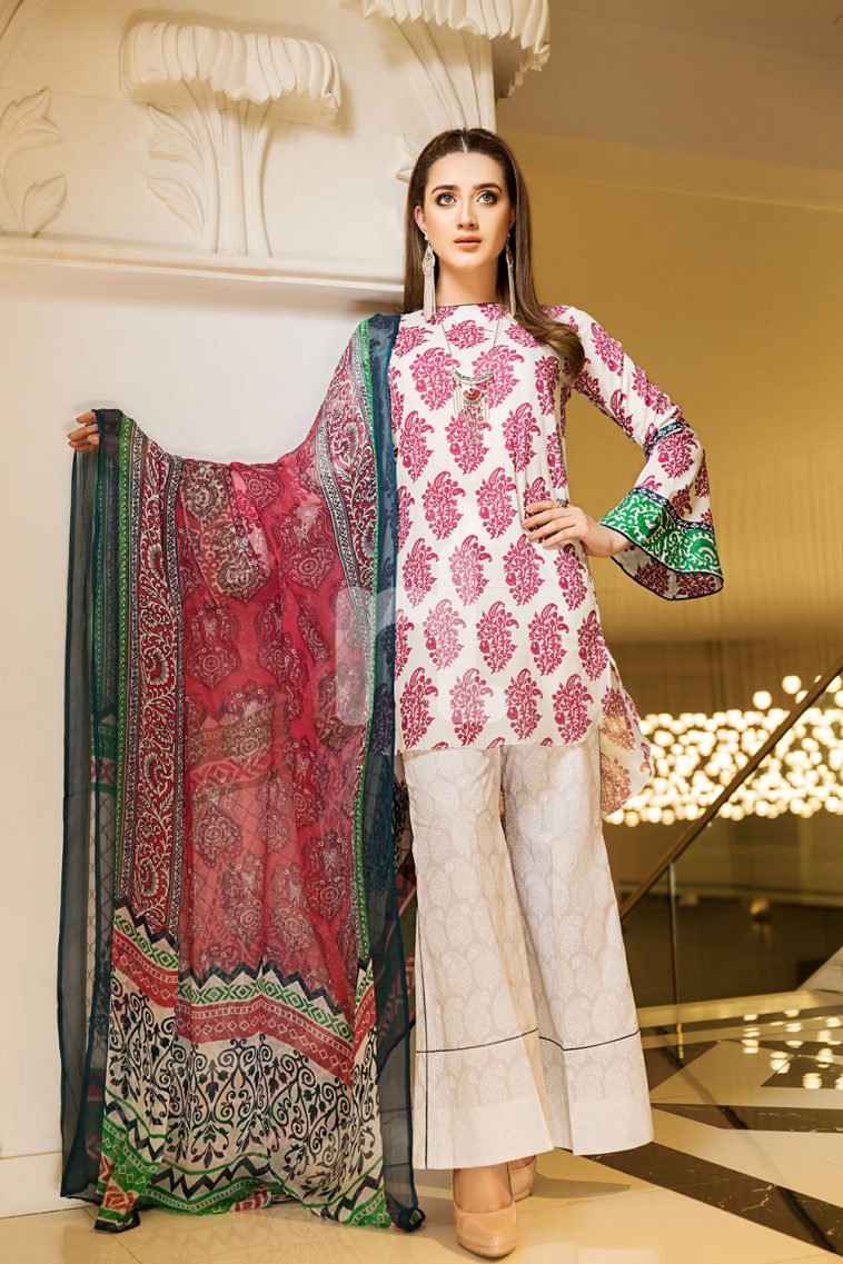 Graceful Printed off white 3 piece unstitched pret by Nishat Linen casual prets 2019