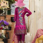 Graceful embroidered shocking pink 3 piece unstitched pret by Sauda Saad embroidered prets 2018