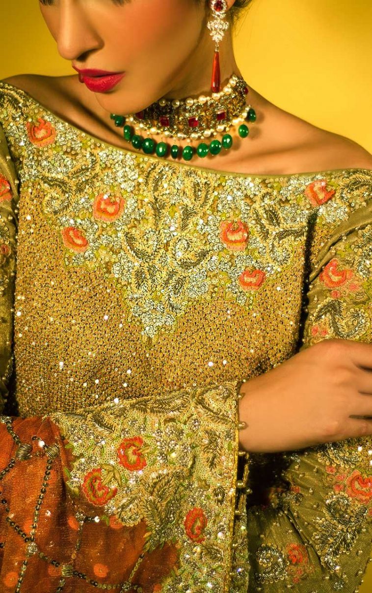 Green long Pakistani bridal outfit by Tena durrani bridal collection