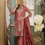Pink 3 piece Pakistani unstitched pret by Ayesha Alishba embroidered 2018