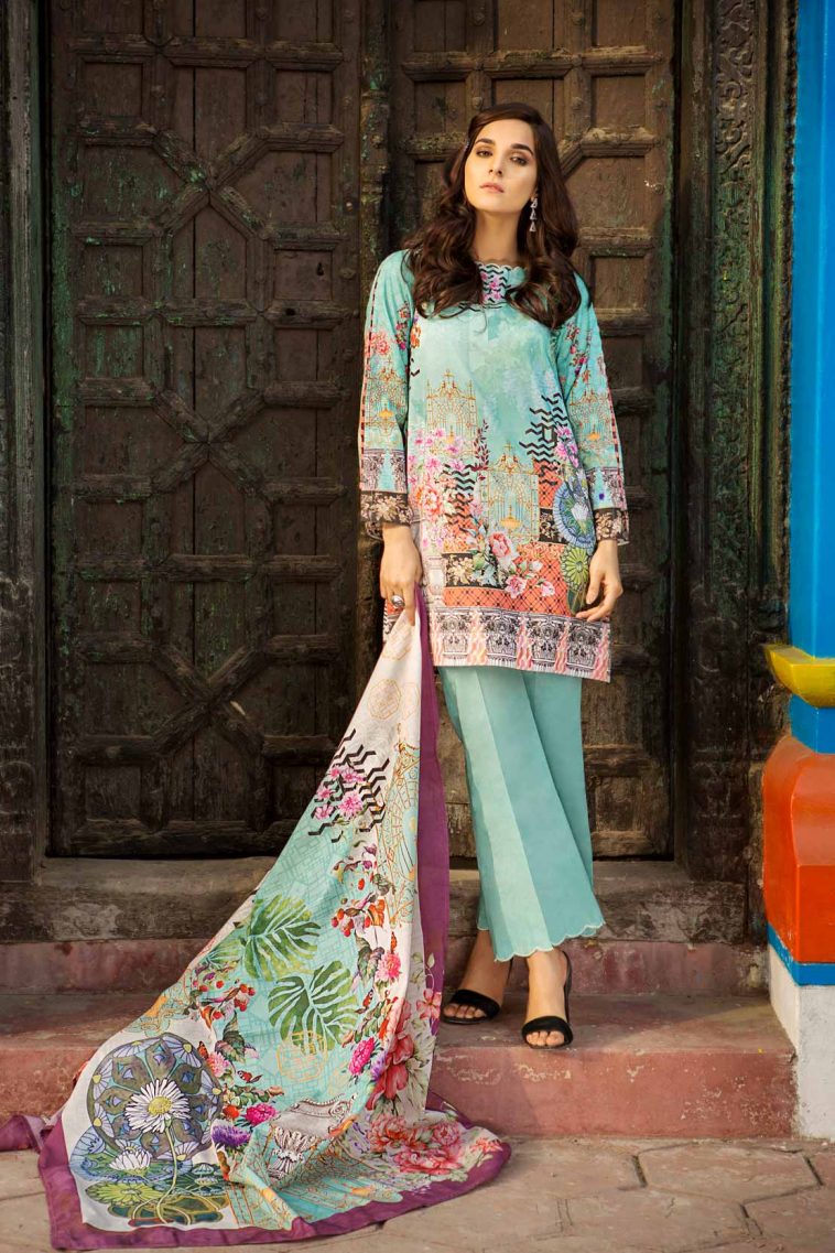 Refreshing Ferozi unstitched Pakistani pret dress by Pareesa printed clothes 2018